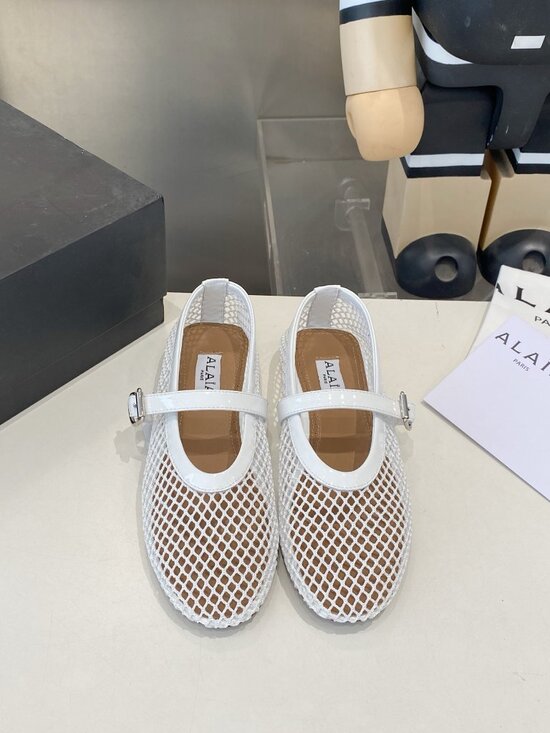 Alaia Shoes - Alaïa White Mesh Patent Leather Mary Jane Flat Shoes